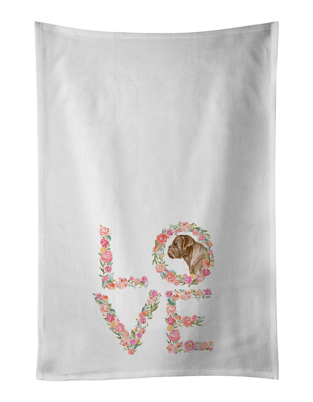 French Mastiff #5 Love Kitchen Towel Set of 2 White Dish Towels Decorative Bathroom Hand towel for Hand, Face, Hair, Yoga, Tea, Dishcloth, 19 X 28", White