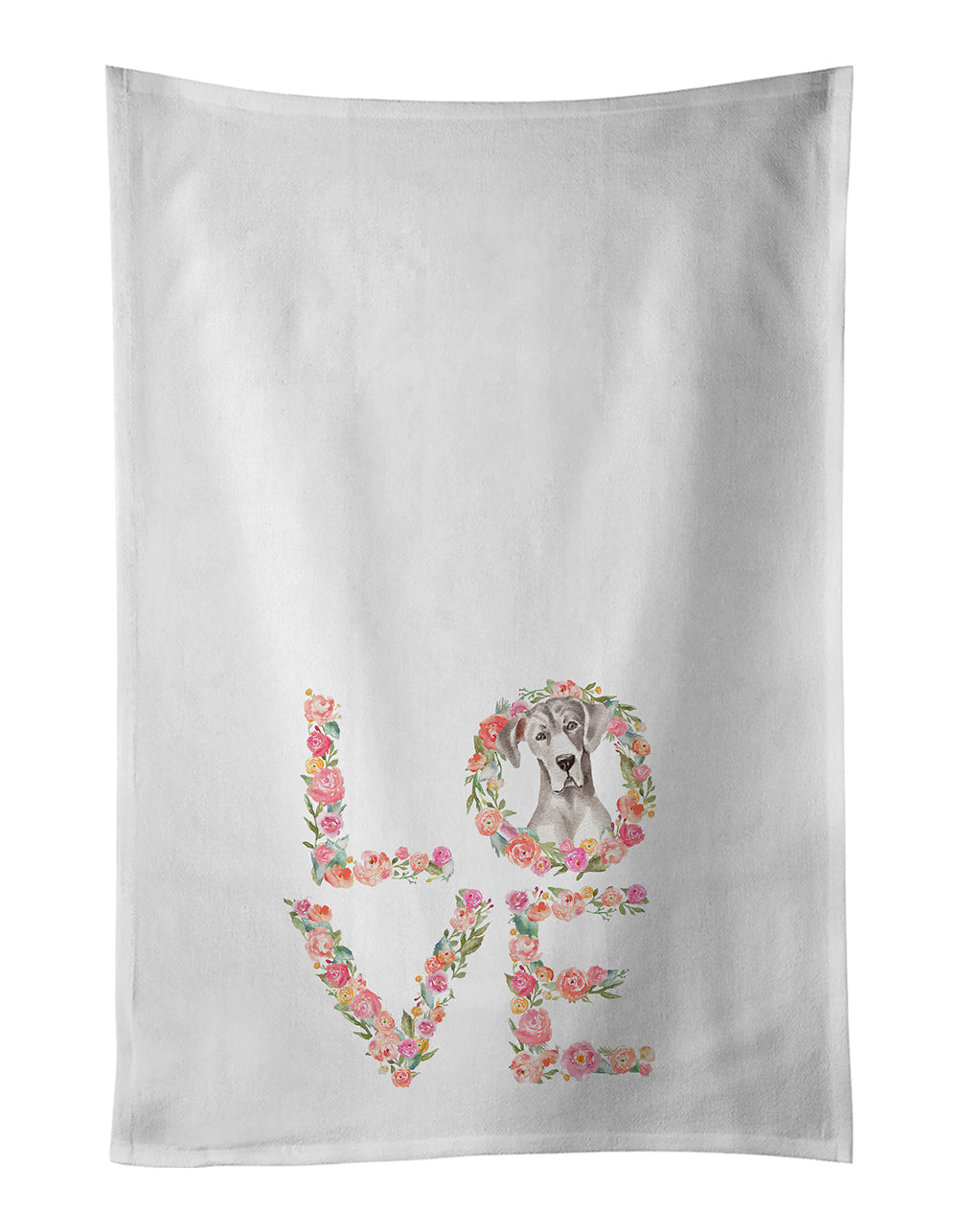 White Great Dane Love Kitchen Towel Set of 2 White Dish Towels Decorative Bathroom Hand towel for Hand, Face, Hair, Yoga, Tea, Dishcloth, 19 X 28", White