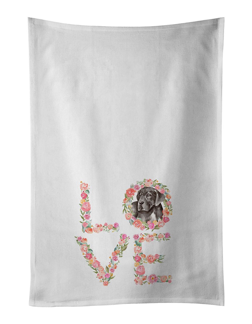 Black Great Dane Puppy Love Kitchen Towel Set of 2 White Dish Towels Decorative Bathroom Hand towel for Hand, Face, Hair, Yoga, Tea, Dishcloth, 19 X 28", White