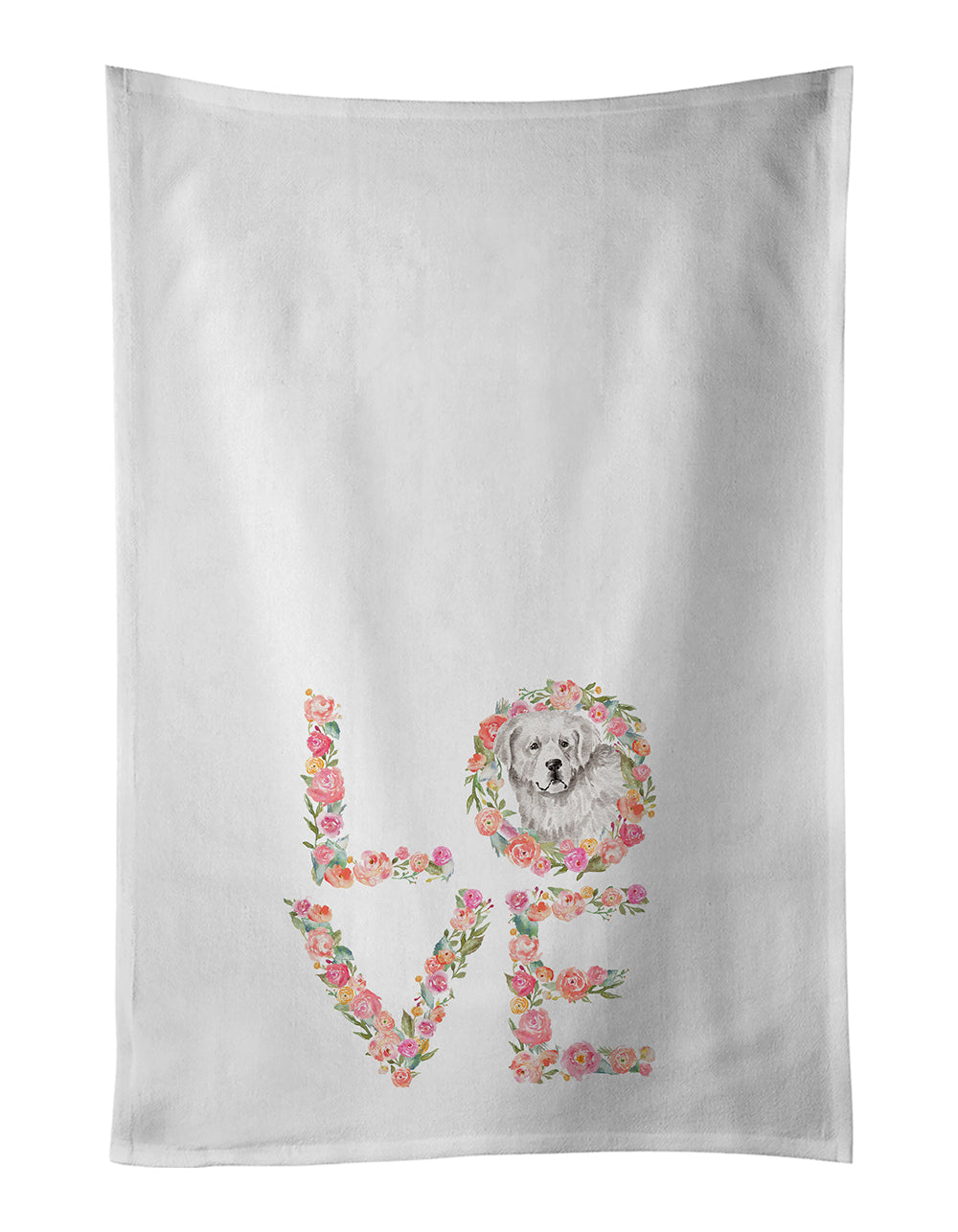 Great Pyrenees Love Kitchen Towel Set of 2 White Dish Towels Decorative Bathroom Hand towel for Hand, Face, Hair, Yoga, Tea, Dishcloth, 19 X 28", White