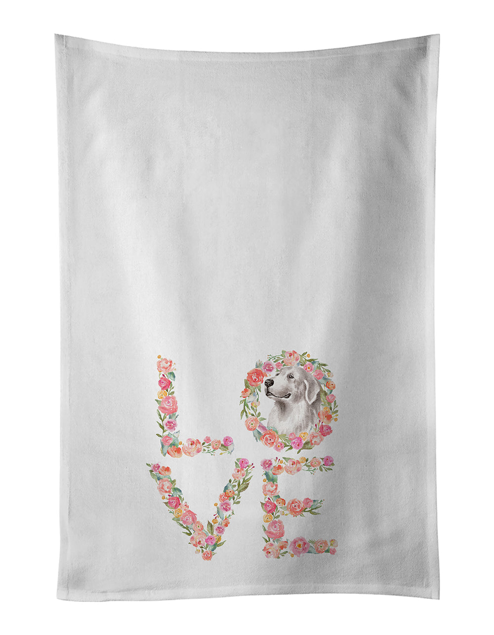 Great Pyrenees #2 Love Kitchen Towel Set of 2 White Dish Towels Decorative Bathroom Hand towel for Hand, Face, Hair, Yoga, Tea, Dishcloth, 19 X 28", White
