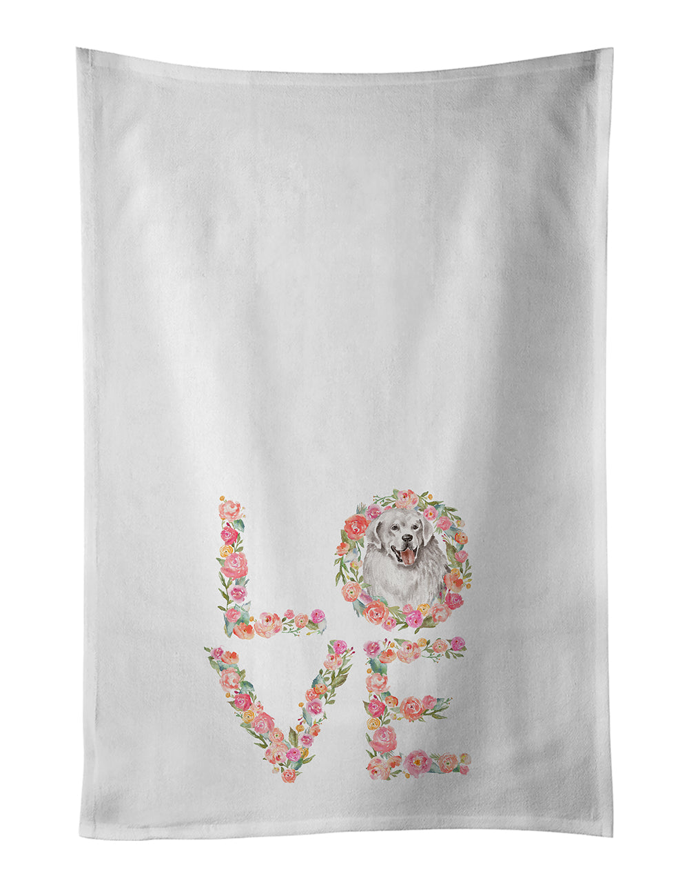 Great Pyrenees #3 Love Kitchen Towel Set of 2 White Dish Towels Decorative Bathroom Hand towel for Hand, Face, Hair, Yoga, Tea, Dishcloth, 19 X 28", White