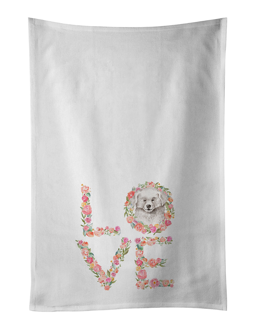Great Pyrenees Puppy Love Kitchen Towel Set of 2 White Dish Towels Decorative Bathroom Hand towel for Hand, Face, Hair, Yoga, Tea, Dishcloth, 19 X 28", White