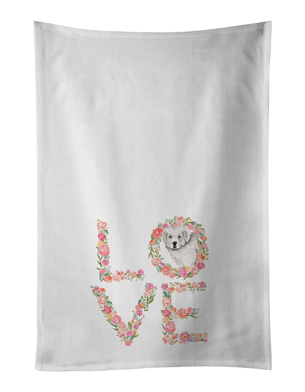 Great Pyrenees #5 Love Kitchen Towel Set of 2 White Dish Towels Decorative Bathroom Hand towel for Hand, Face, Hair, Yoga, Tea, Dishcloth, 19 X 28", White