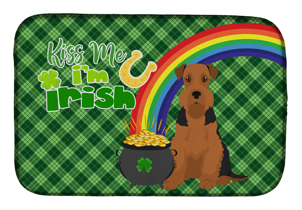 Black and Tan Airedale Terrier St. Patrick's Day Dish Drying Mat Absorbent Dish Drying Mat Pad for Kitchen Counter Dish Drainer Mat for Countertop, 14 x 21", Multicolor