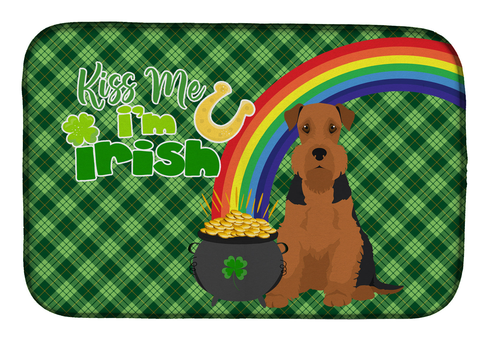 Black and Tan Airedale Terrier St. Patrick's Day Dish Drying Mat Absorbent Dish Drying Mat Pad for Kitchen Counter Dish Drainer Mat for Countertop, 14 x 21", Multicolor