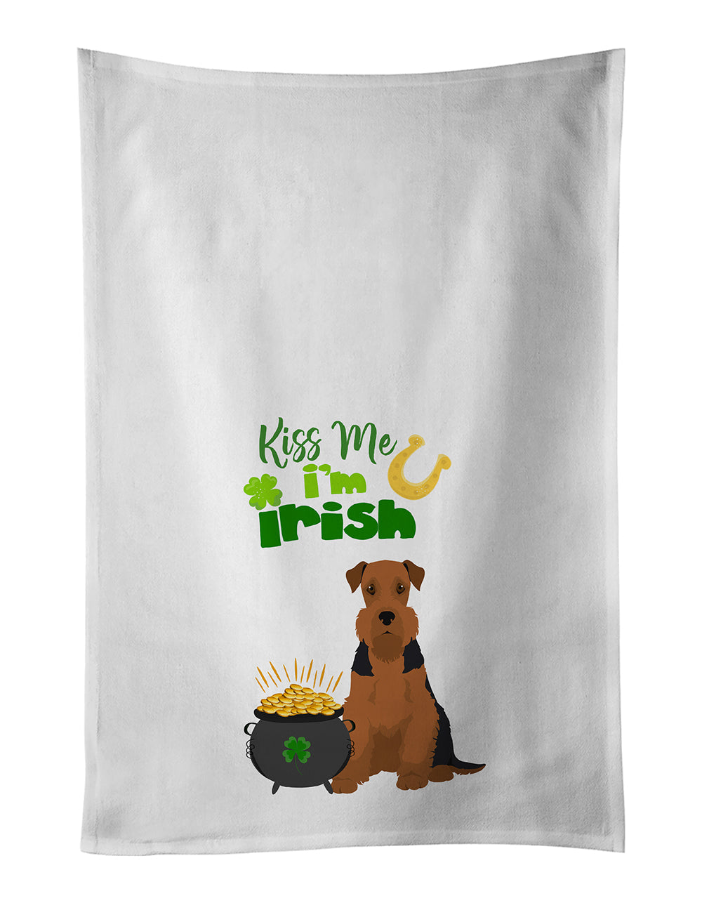 Black and Tan Airedale Terrier St. Patrick's Day Kitchen Towel Set of 2 White Dish Towels Decorative Bathroom Hand towel for Hand, Face, Hair, Yoga, Tea, Dishcloth, 19 X 28", White