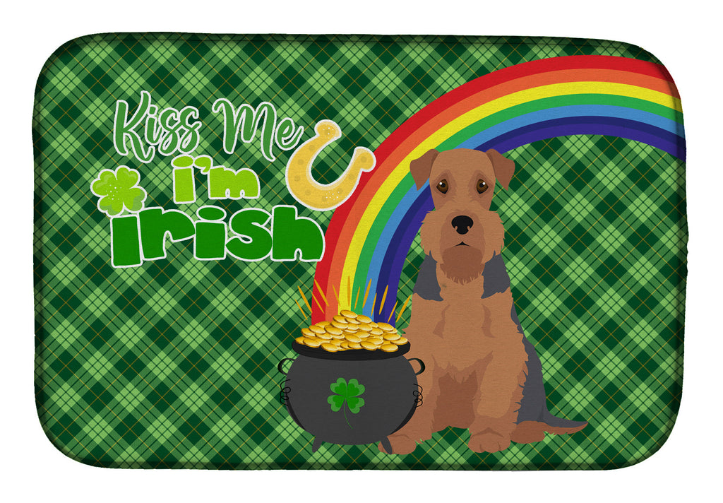 Grizzle and Tan Airedale Terrier St. Patrick's Day Dish Drying Mat Absorbent Dish Drying Mat Pad for Kitchen Counter Dish Drainer Mat for Countertop, 14 x 21", Multicolor
