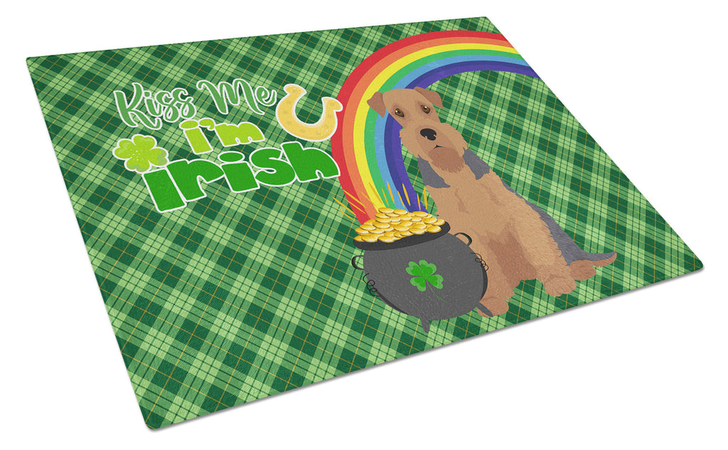 Grizzle and Tan Airedale Terrier St. Patrick's Day Cutting Board Tempered Glass Kitchen Cutting Surface, Heat Resistant Chopping, Non-Slip Feet, Food Prep & Serving