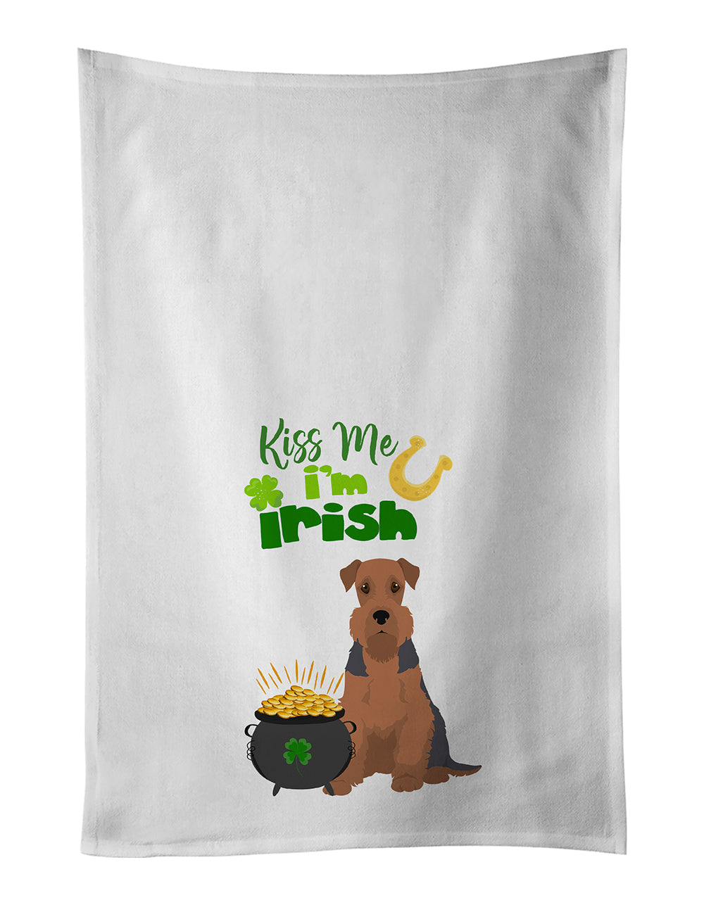 Grizzle and Tan Airedale Terrier St. Patrick's Day Kitchen Towel Set of 2 White Dish Towels Decorative Bathroom Hand towel for Hand, Face, Hair, Yoga, Tea, Dishcloth, 19 X 28", White