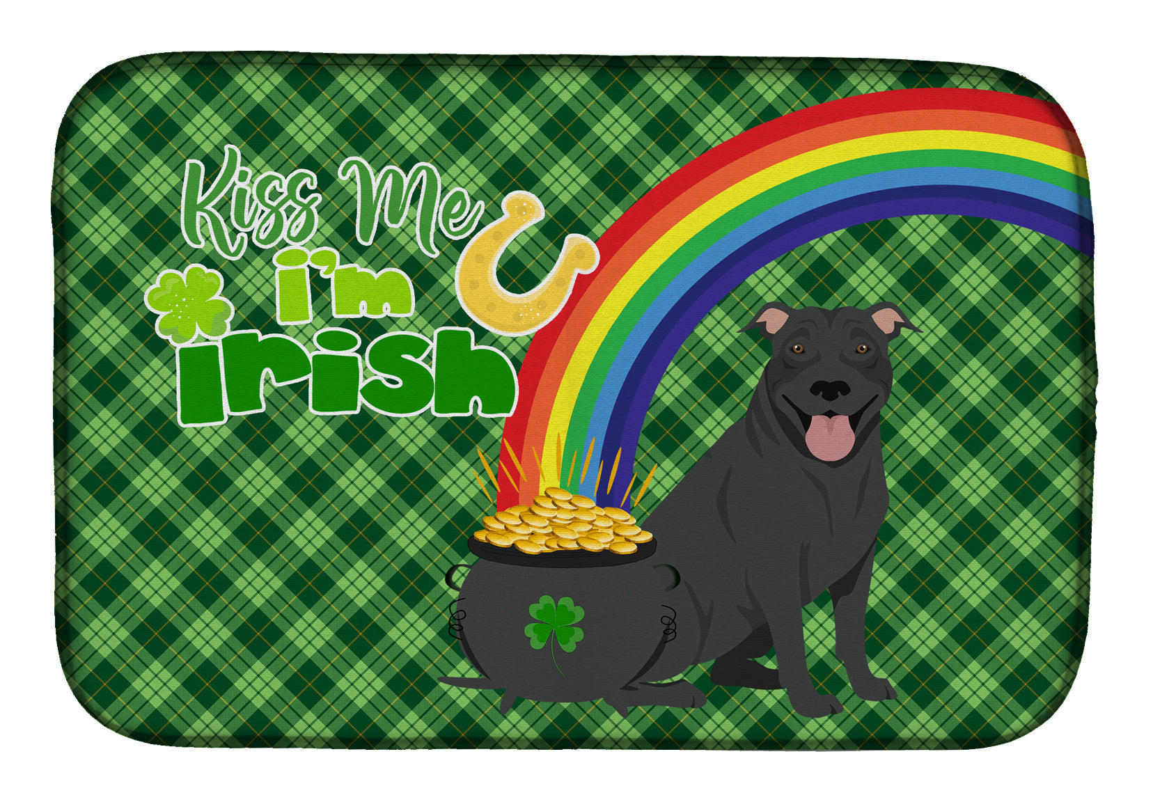 Black Pit Bull Terrier St. Patrick's Day Dish Drying Mat Absorbent Dish Drying Mat Pad for Kitchen Counter Dish Drainer Mat for Countertop, 14 x 21", Multicolor