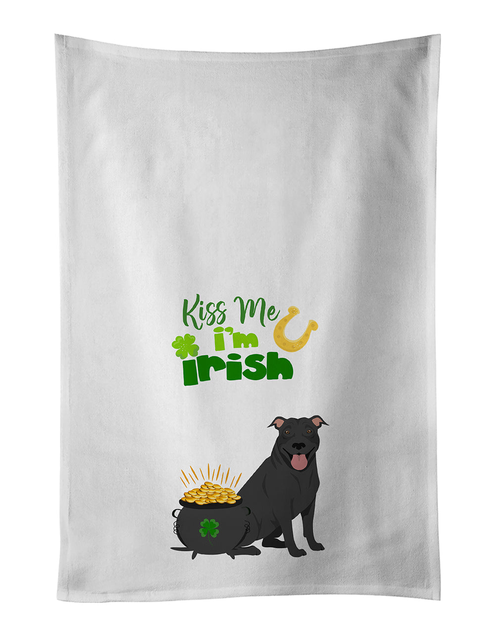 Black Pit Bull Terrier St. Patrick's Day Kitchen Towel Set of 2 White Dish Towels Decorative Bathroom Hand towel for Hand, Face, Hair, Yoga, Tea, Dishcloth, 19 X 28", White