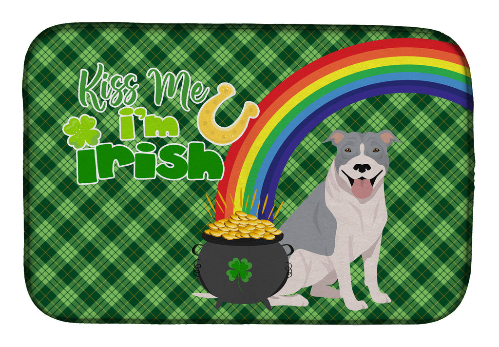 Blue and White Pit Bull Terrier St. Patrick's Day Dish Drying Mat Absorbent Dish Drying Mat Pad for Kitchen Counter Dish Drainer Mat for Countertop, 14 x 21", Multicolor