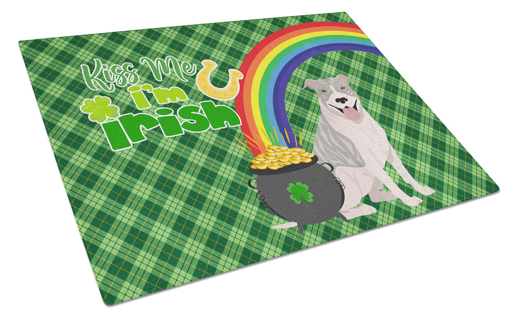 Blue Brindle Pit Bull Terrier St. Patrick's Day Cutting Board Tempered Glass Kitchen Cutting Surface, Heat Resistant Chopping, Non-Slip Feet, Food Prep & Serving
