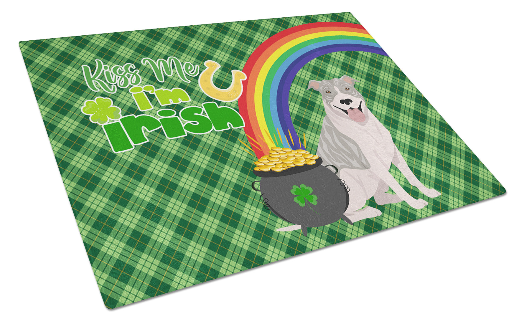 Blue Brindle Pit Bull Terrier St. Patrick's Day Cutting Board Tempered Glass Kitchen Cutting Surface, Heat Resistant Chopping, Non-Slip Feet, Food Prep & Serving