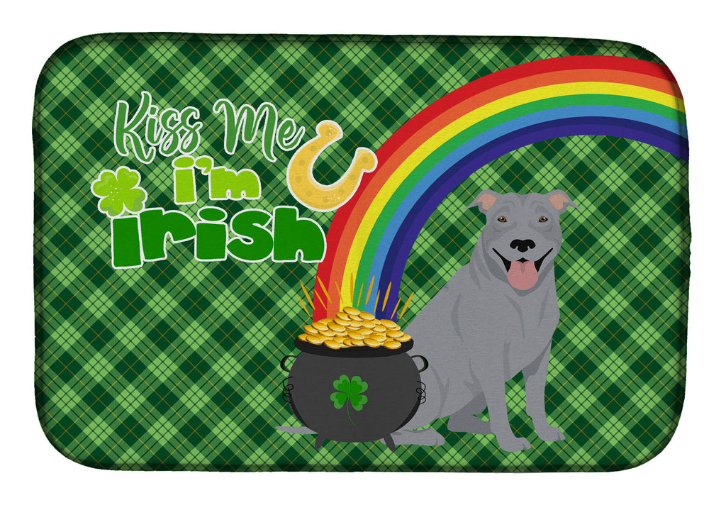 Blue Pit Bull Terrier St. Patrick's Day Dish Drying Mat Absorbent Dish Drying Mat Pad for Kitchen Counter Dish Drainer Mat for Countertop, 14 x 21", Multicolor