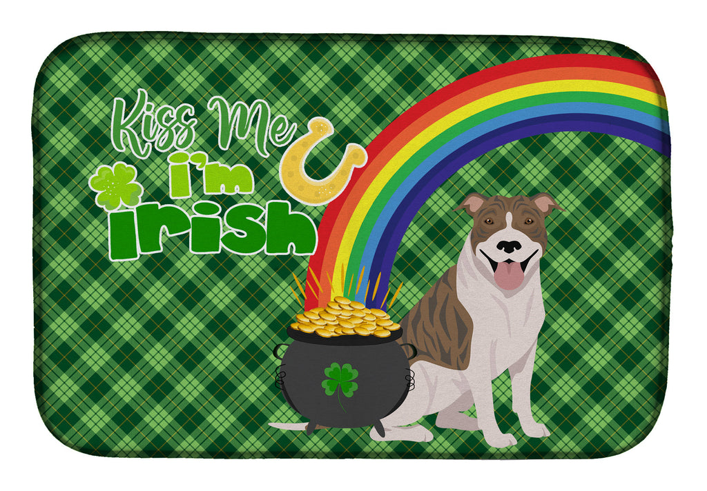 Fawn Brindle Pit Bull Terrier St. Patrick's Day Dish Drying Mat Absorbent Dish Drying Mat Pad for Kitchen Counter Dish Drainer Mat for Countertop, 14 x 21", Multicolor