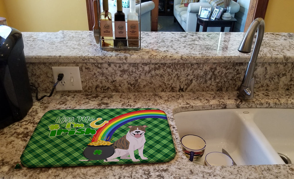 Fawn Brindle Pit Bull Terrier St. Patrick's Day Dish Drying Mat Absorbent Dish Drying Mat Pad for Kitchen Counter Dish Drainer Mat for Countertop, 14 x 21", Multicolor