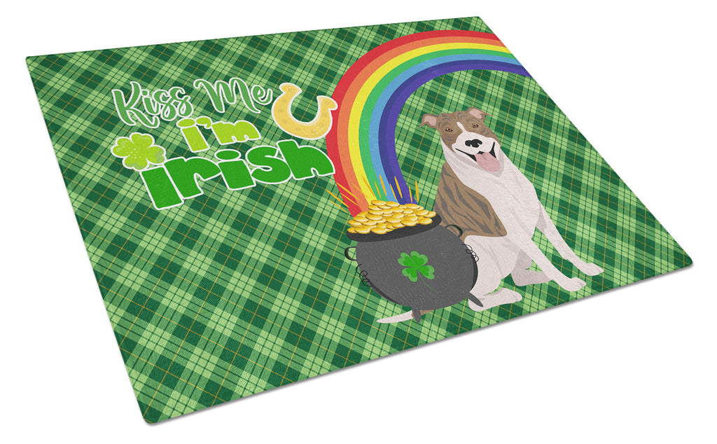 Fawn Brindle Pit Bull Terrier St. Patrick's Day Cutting Board Tempered Glass Kitchen Cutting Surface, Heat Resistant Chopping, Non-Slip Feet, Food Prep & Serving