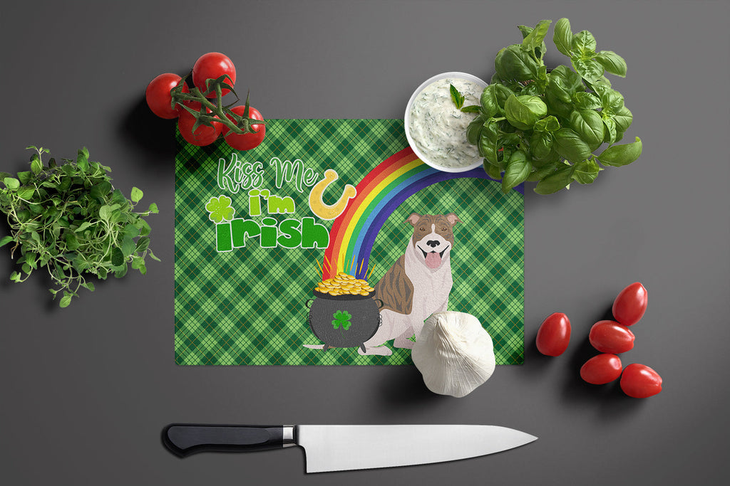 Fawn Brindle Pit Bull Terrier St. Patrick's Day Cutting Board Tempered Glass Kitchen Cutting Surface, Heat Resistant Chopping, Non-Slip Feet, Food Prep & Serving