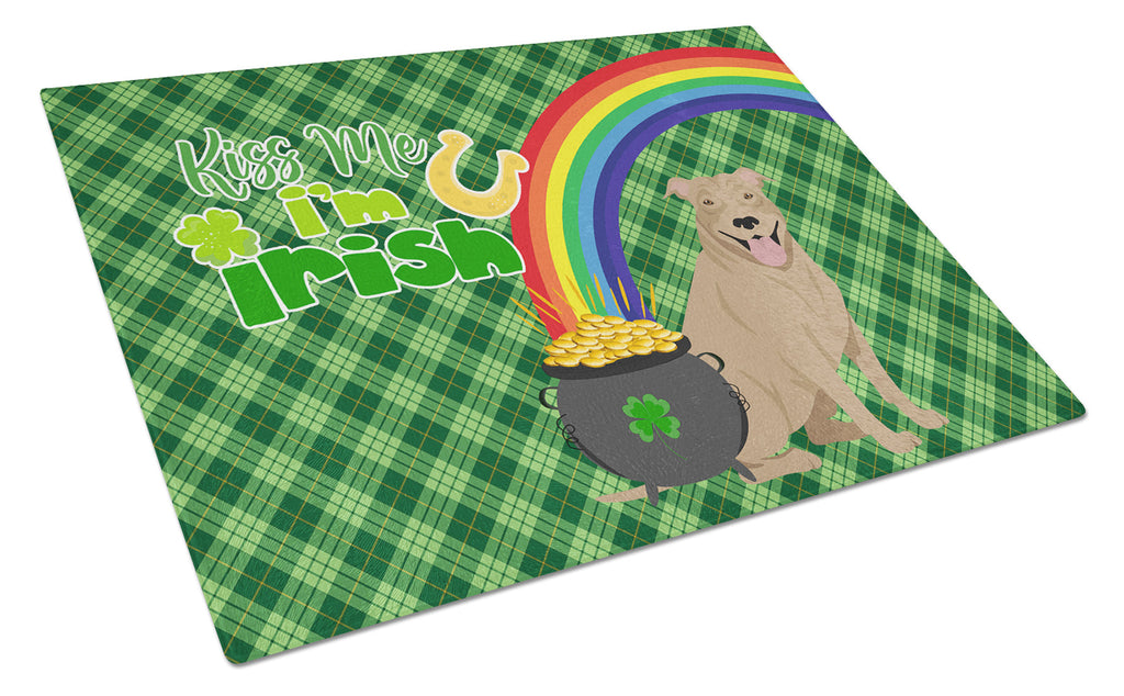 Fawn Pit Bull Terrier St. Patrick's Day Cutting Board Tempered Glass Kitchen Cutting Surface, Heat Resistant Chopping, Non-Slip Feet, Food Prep & Serving