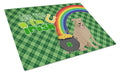 Fawn Pit Bull Terrier St. Patrick's Day Cutting Board Tempered Glass Kitchen Cutting Surface, Heat Resistant Chopping, Non-Slip Feet, Food Prep & Serving