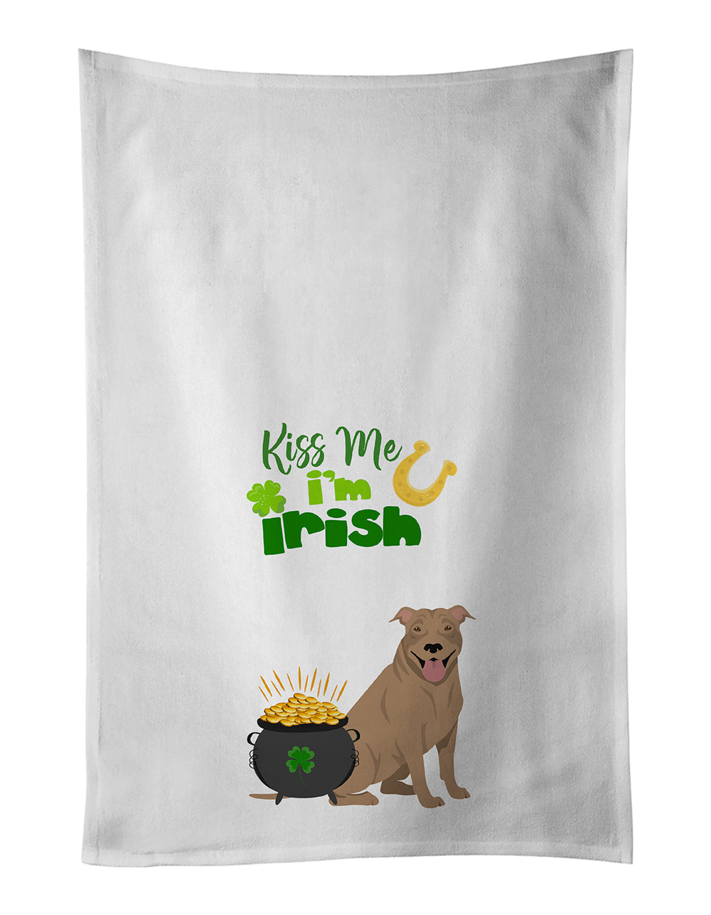 Fawn Pit Bull Terrier St. Patrick's Day Kitchen Towel Set of 2 White Dish Towels Decorative Bathroom Hand towel for Hand, Face, Hair, Yoga, Tea, Dishcloth, 19 X 28", White