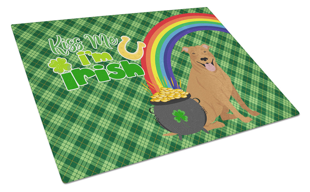 Red Pit Bull Terrier St. Patrick's Day Cutting Board Tempered Glass Kitchen Cutting Surface, Heat Resistant Chopping, Non-Slip Feet, Food Prep & Serving