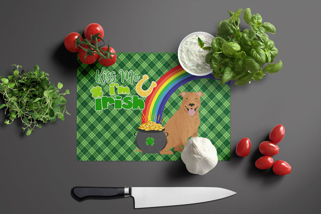 Red Pit Bull Terrier St. Patrick's Day Cutting Board Tempered Glass Kitchen Cutting Surface, Heat Resistant Chopping, Non-Slip Feet, Food Prep & Serving