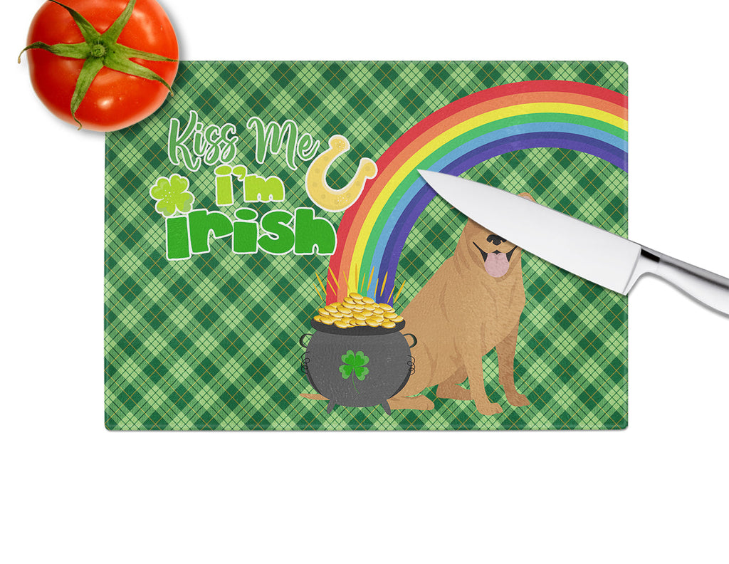 Red Pit Bull Terrier St. Patrick's Day Cutting Board Tempered Glass Kitchen Cutting Surface, Heat Resistant Chopping, Non-Slip Feet, Food Prep & Serving