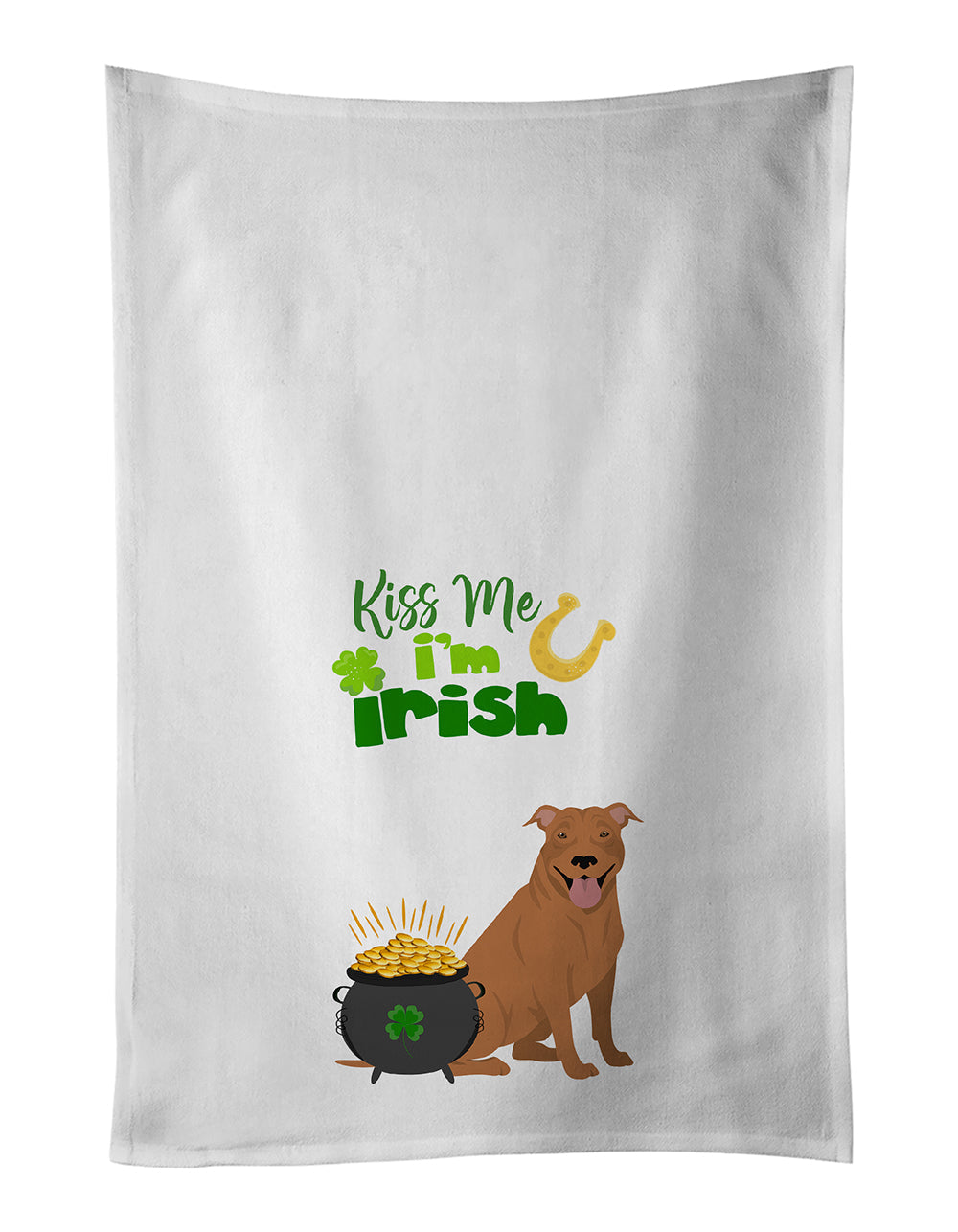 Red Pit Bull Terrier St. Patrick's Day Kitchen Towel Set of 2 White Dish Towels Decorative Bathroom Hand towel for Hand, Face, Hair, Yoga, Tea, Dishcloth, 19 X 28", White