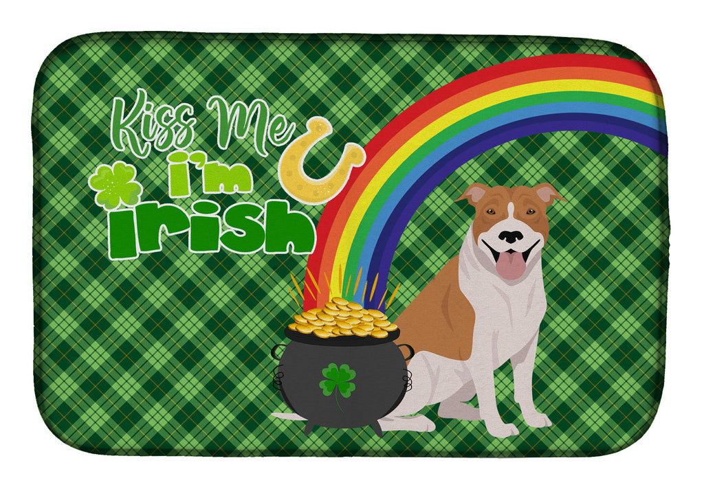 Red and White Pit Bull Terrier St. Patrick's Day Dish Drying Mat Absorbent Dish Drying Mat Pad for Kitchen Counter Dish Drainer Mat for Countertop, 14 x 21", Multicolor