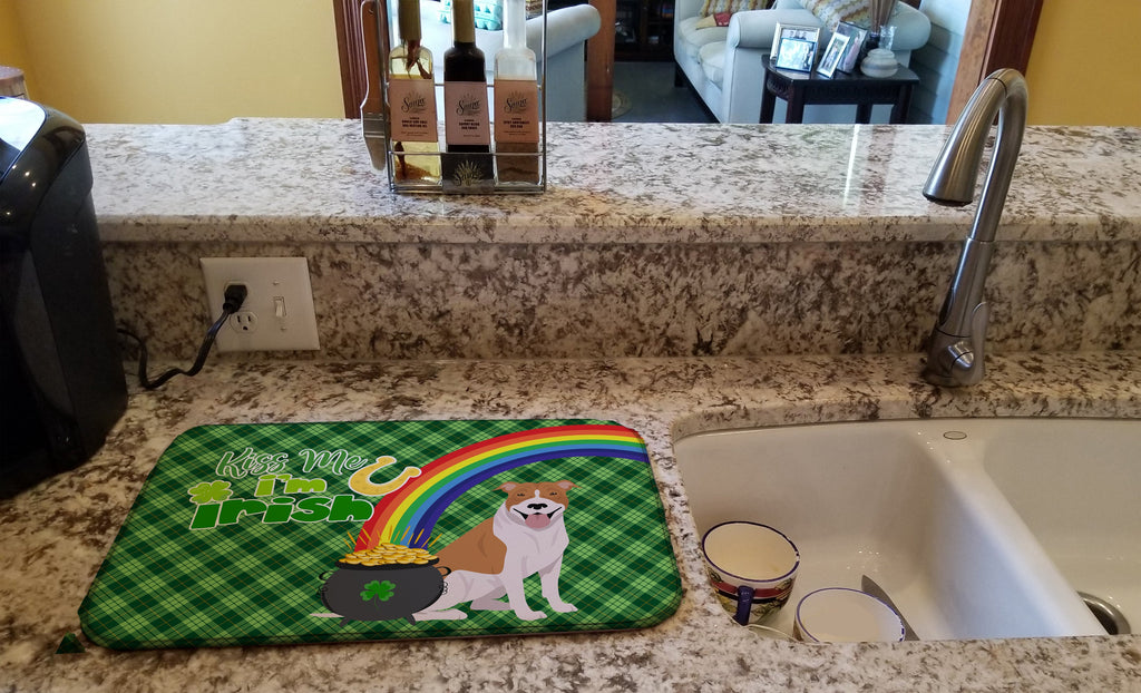 Red and White Pit Bull Terrier St. Patrick's Day Dish Drying Mat Absorbent Dish Drying Mat Pad for Kitchen Counter Dish Drainer Mat for Countertop, 14 x 21", Multicolor