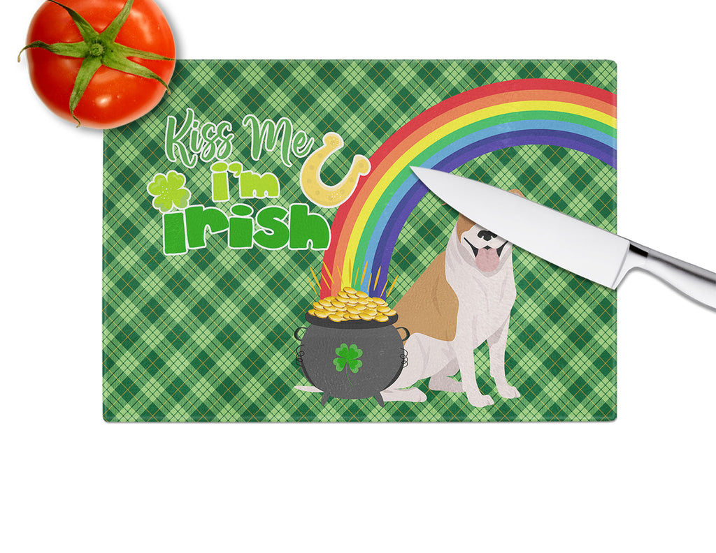 Red and White Pit Bull Terrier St. Patrick's Day Cutting Board Tempered Glass Kitchen Cutting Surface, Heat Resistant Chopping, Non-Slip Feet, Food Prep & Serving