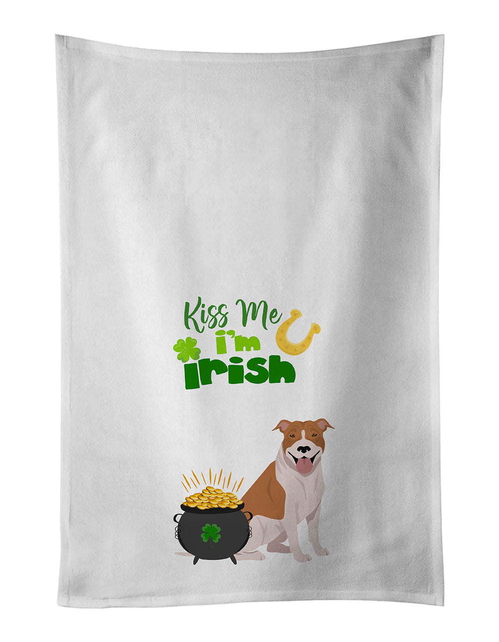 Red and White Pit Bull Terrier St. Patrick's Day Kitchen Towel Set of 2 White Dish Towels Decorative Bathroom Hand towel for Hand, Face, Hair, Yoga, Tea, Dishcloth, 19 X 28", White