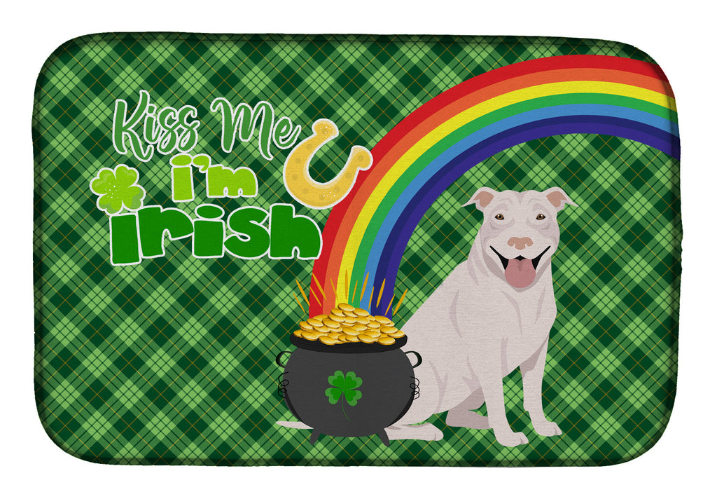 White Pit Bull Terrier St. Patrick's Day Dish Drying Mat Absorbent Dish Drying Mat Pad for Kitchen Counter Dish Drainer Mat for Countertop, 14 x 21", Multicolor