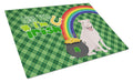White Pit Bull Terrier St. Patrick's Day Cutting Board Tempered Glass Kitchen Cutting Surface, Heat Resistant Chopping, Non-Slip Feet, Food Prep & Serving