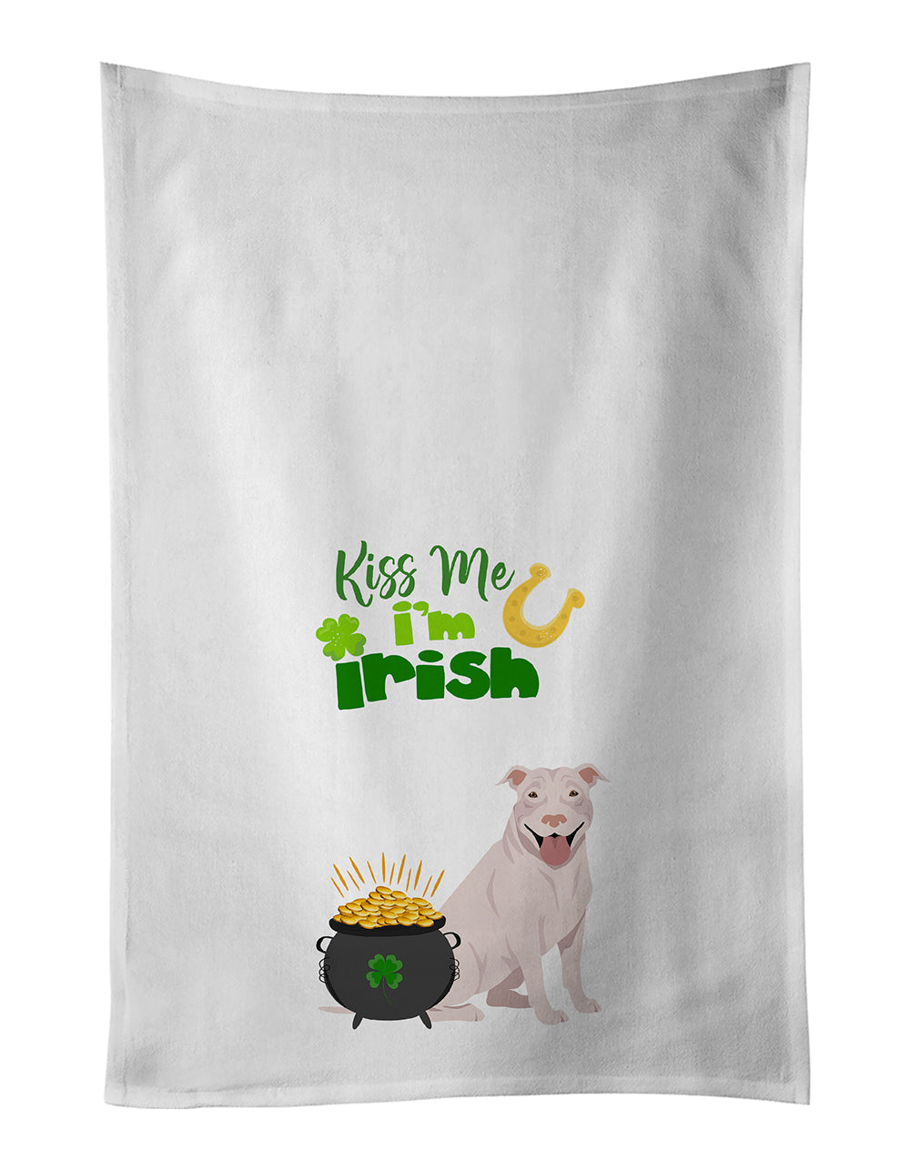 White Pit Bull Terrier St. Patrick's Day Kitchen Towel Set of 2 White Dish Towels Decorative Bathroom Hand towel for Hand, Face, Hair, Yoga, Tea, Dishcloth, 19 X 28", White