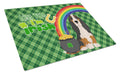 Black Tricolor Basset Hound St. Patrick's Day Cutting Board Tempered Glass Kitchen Cutting Surface, Heat Resistant Chopping, Non-Slip Feet, Food Prep & Serving