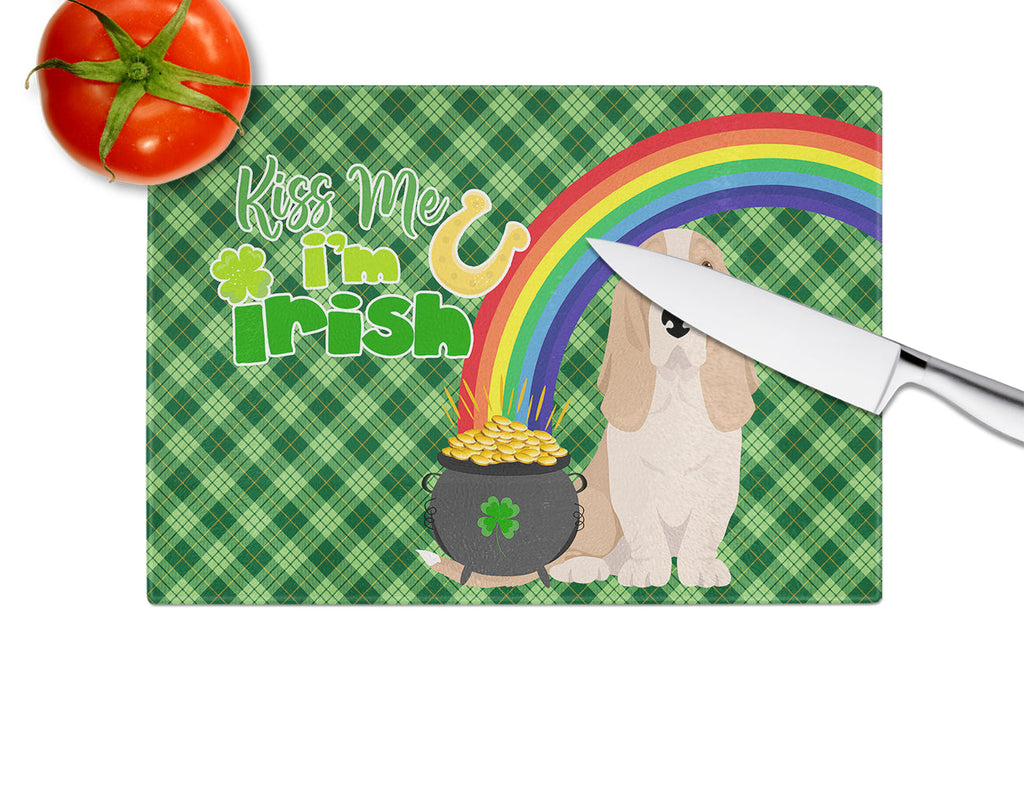 Lemon and White Tricolor Basset Hound St. Patrick's Day Cutting Board Tempered Glass Kitchen Cutting Surface, Heat Resistant Chopping, Non-Slip Feet, Food Prep & Serving