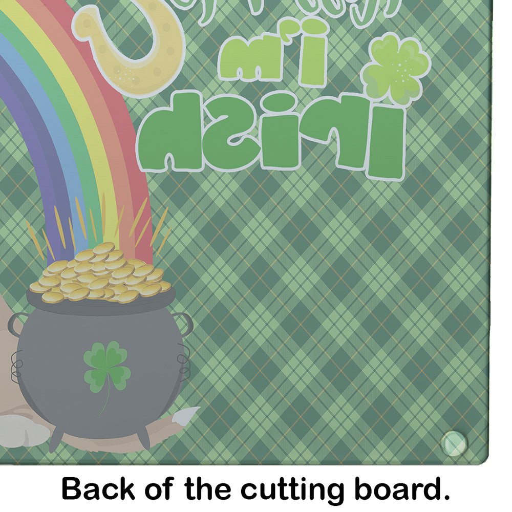 Lemon and White Tricolor Basset Hound St. Patrick's Day Cutting Board Tempered Glass Kitchen Cutting Surface, Heat Resistant Chopping, Non-Slip Feet, Food Prep & Serving