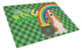 Red and White Tricolor Basset Hound St. Patrick's Day Cutting Board Tempered Glass Kitchen Cutting Surface, Heat Resistant Chopping, Non-Slip Feet, Food Prep & Serving