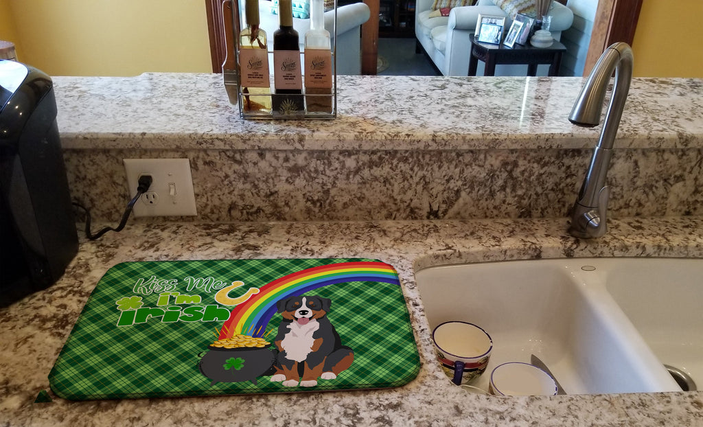 Bernese Mountain Dog St. Patrick's Day Dish Drying Mat Absorbent Dish Drying Mat Pad for Kitchen Counter Dish Drainer Mat for Countertop, 14 x 21", Multicolor