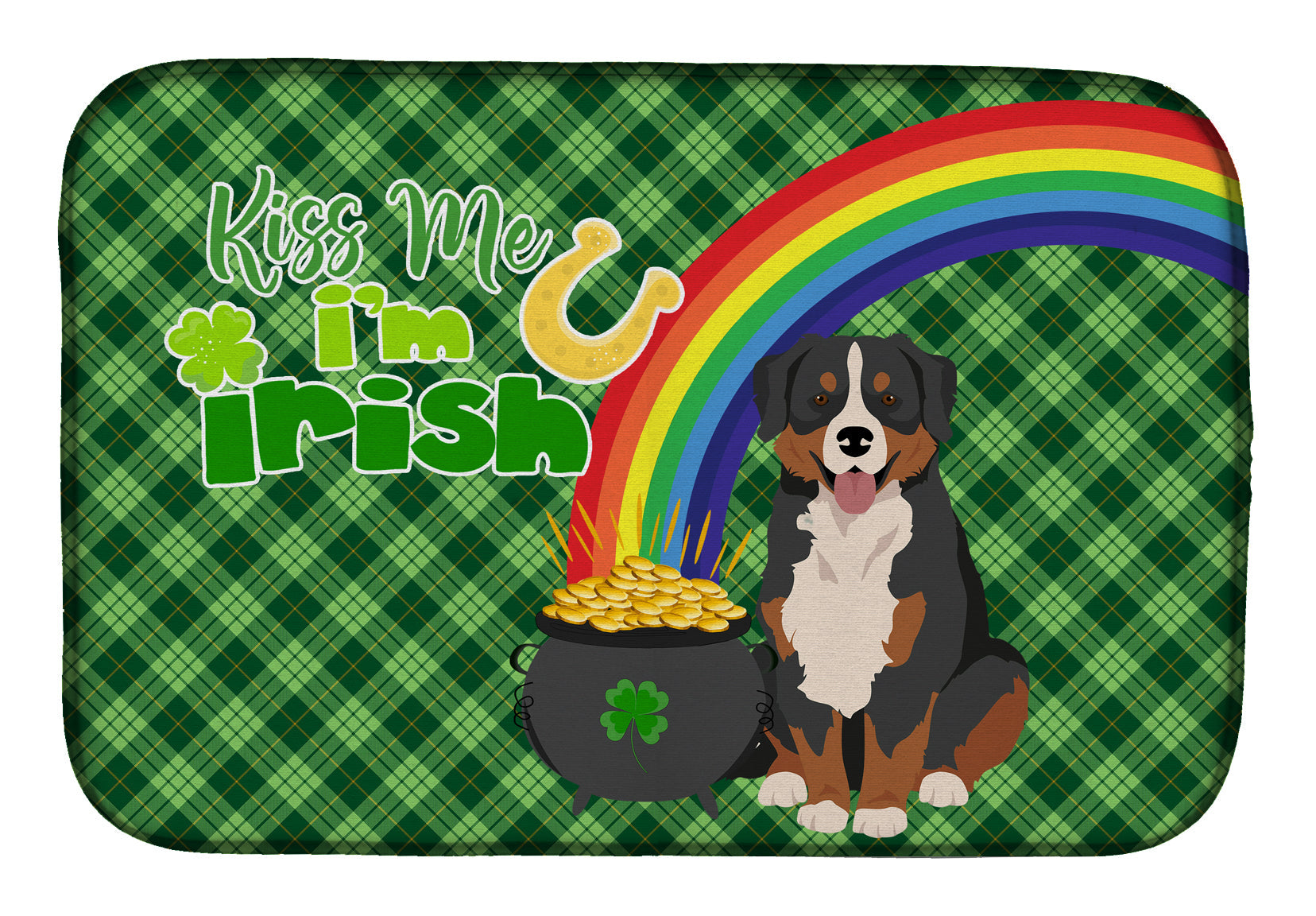Bernese Mountain Dog St. Patrick's Day Dish Drying Mat Absorbent Dish Drying Mat Pad for Kitchen Counter Dish Drainer Mat for Countertop, 14 x 21", Multicolor