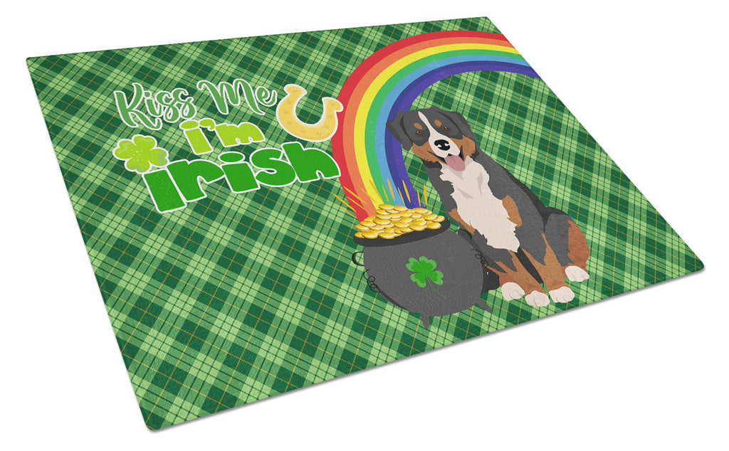 Bernese Mountain Dog St. Patrick's Day Cutting Board Tempered Glass Kitchen Cutting Surface, Heat Resistant Chopping, Non-Slip Feet, Food Prep & Serving