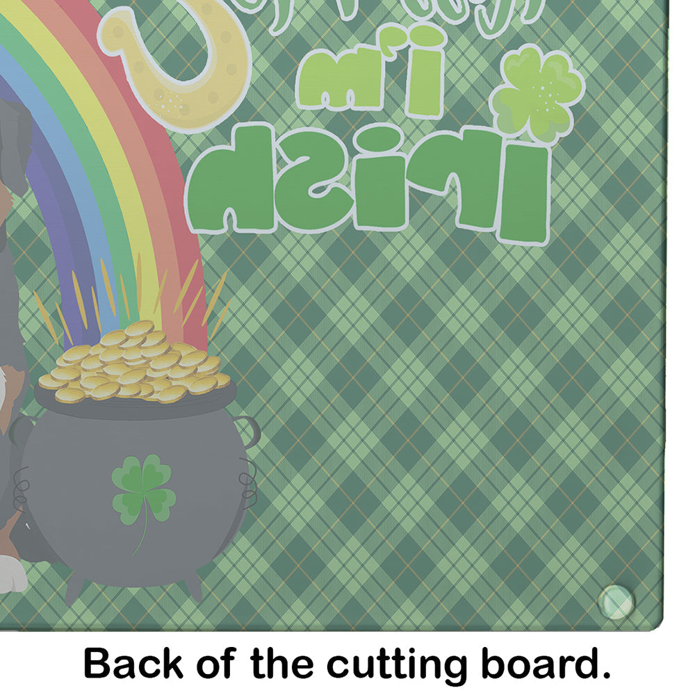 Bernese Mountain Dog St. Patrick's Day Cutting Board Tempered Glass Kitchen Cutting Surface, Heat Resistant Chopping, Non-Slip Feet, Food Prep & Serving
