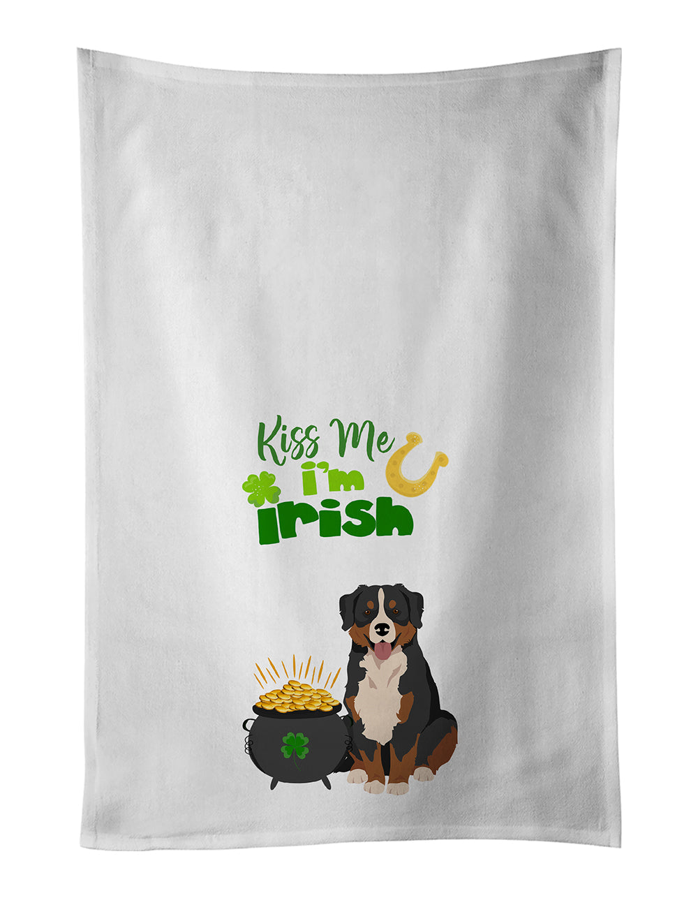 Bernese Mountain Dog St. Patrick's Day Kitchen Towel Set of 2 White Dish Towels Decorative Bathroom Hand towel for Hand, Face, Hair, Yoga, Tea, Dishcloth, 19 X 28", White
