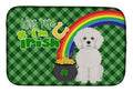 Bichon Frise St. Patrick's Day Dish Drying Mat Absorbent Dish Drying Mat Pad for Kitchen Counter Dish Drainer Mat for Countertop, 14 x 21", Multicolor