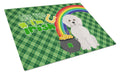 Bichon Frise St. Patrick's Day Cutting Board Tempered Glass Kitchen Cutting Surface, Heat Resistant Chopping, Non-Slip Feet, Food Prep & Serving