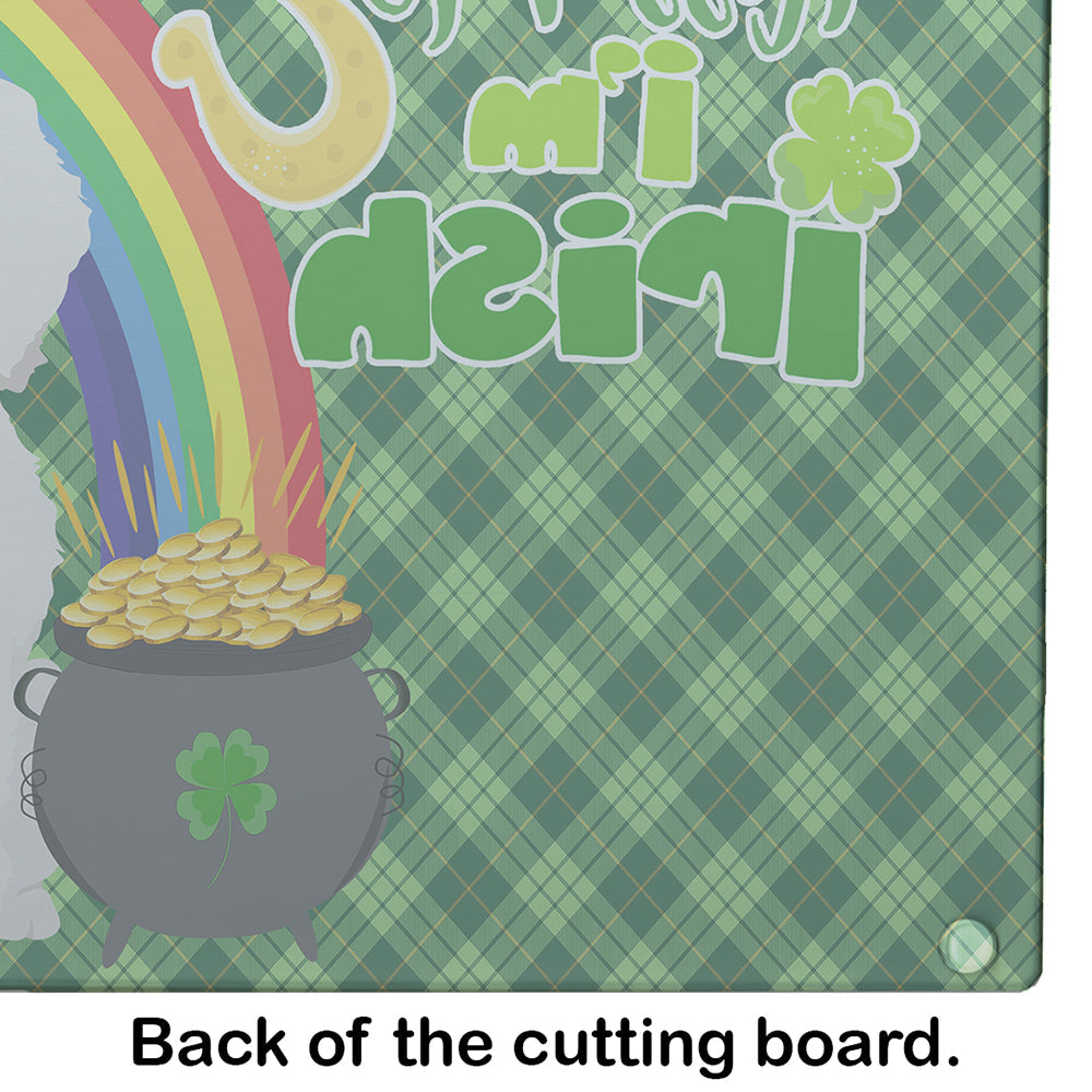 Bichon Frise St. Patrick's Day Cutting Board Tempered Glass Kitchen Cutting Surface, Heat Resistant Chopping, Non-Slip Feet, Food Prep & Serving